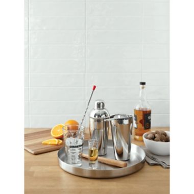 Our Table&trade; Preston 14-Inch Round Bar Tray in Matte Silver. View a larger version of this product image.