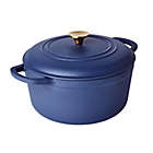 Alternate image 0 for Our Table&trade; 6 qt. Enameled Cast Iron Dutch Oven with Gold Lid Knob in Dark Denim