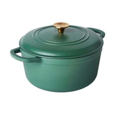 Our Table&trade; 6 qt. Enameled Cast Iron Dutch Oven with Gold Lid Knob in Dark Ivy