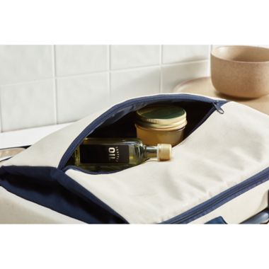Our Table&trade; 10.56 qt. Insulated Casserole Tote in Cream/Blue. View a larger version of this product image.