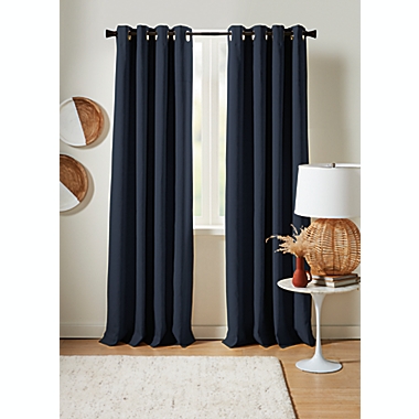 Studio 3B&trade; 84-Inch Cotton Linen Grommet 100% Blackout Window Curtain Panel in Navy (Single). View a larger version of this product image.