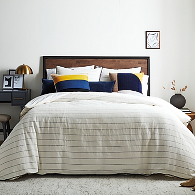 Studio 3B&trade; 3-Piece Full/Queen Pinstripe Duvet Cover Set in Coconut Milk/Navy. View a larger version of this product image.