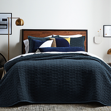 Studio 3B&trade; Cotton Velvet 3-Piece Full/Queen Quilt Set in Navy. View a larger version of this product image.