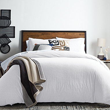 Studio 3B&trade; Woven Stripe 3-Piece Full/Queen Duvet Cover Set in White. View a larger version of this product image.