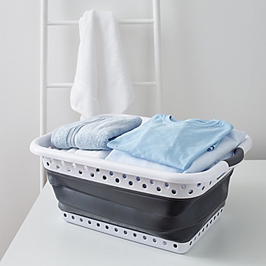 Squared Away&trade; Collapsible Laundry Basket in White/Grey. View a larger version of this product image.