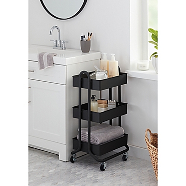 Squared Away&trade; 3-Tier Utility Storage Cart in Black. View a larger version of this product image.