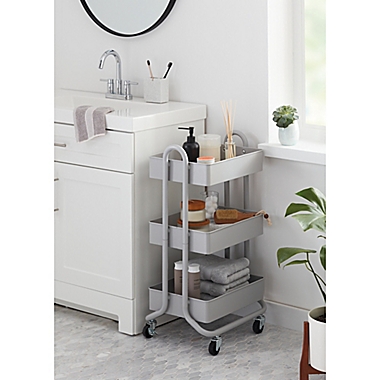 Squared Away&trade; 3-Tier Utility Storage Cart in Grey. View a larger version of this product image.