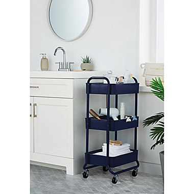 Squared Away&trade; 3-Tier Rolling Utility Storage Cart in Blue Depths. View a larger version of this product image.