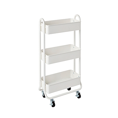 Squared Away&trade; 3-Tier Narrow Utility Storage Cart in Bright White. View a larger version of this product image.