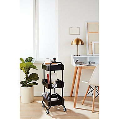 Squared Away&trade; 3-Tier Rolling Utility Storage Cart in Tuxedo. View a larger version of this product image.