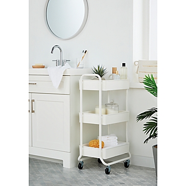 Squared Away&trade; 3-Tier Rolling Utility Storage Cart in Bright White. View a larger version of this product image.