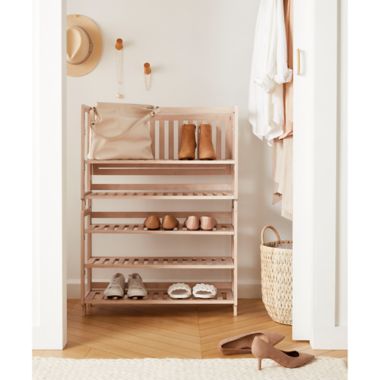 Squared Away&trade; 3-Tier Foldable Shoe Rack in White Wash. View a larger version of this product image.