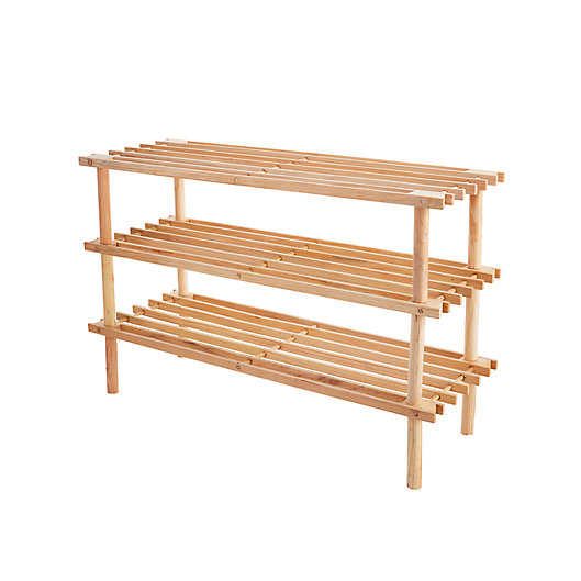 3 Tier Wood Shoe Rack In Natural, Wooden Shoe Cubby Holes