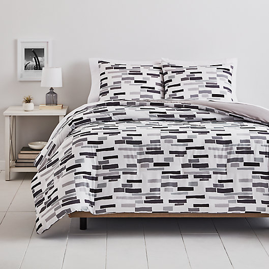Alternate image 1 for Simply Essential™ Broken Stripe 2-Piece Twin/Twin XL Comforter Set in Black/Grey