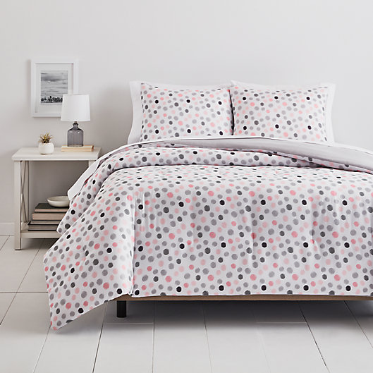 Alternate image 1 for Simply Essential™ Dots 2-Piece Twin/Twin XL Duvet Cover Set in Pink/Grey