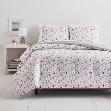 Simply Essential&trade; Dots 3-Piece King Duvet Cover Set in Pink/Grey. View a larger version of this product image.