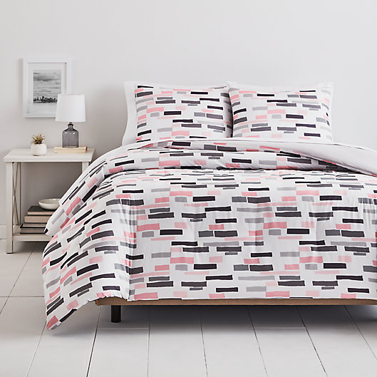 Alternate image 1 for Simply Essential™ Broken Stripe 2-Piece Twin/Twin XL Duvet Cover Set in Grey/Blush
