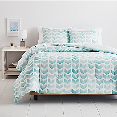 Simply Essential&trade; Watercolor Chevron 3-Piece Full/Queen Duvet Cover Set in Blue. View a larger version of this product image.