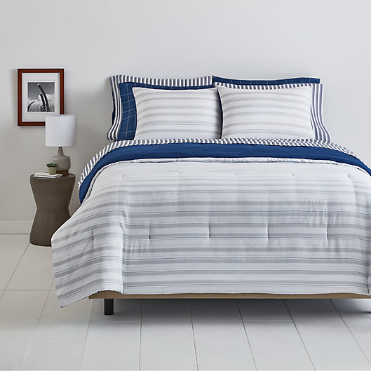 Alternate image 1 for Simply Essential™ Striped 9-Piece Full/Full XL Comforter Set in Blue Stripe