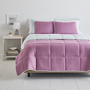 Simply Essential&trade; Box Stitch 9-Piece Full/Full XL Comforter Set in Purple. View a larger version of this product image.