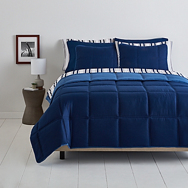 Simply Essential&trade; Boxstitch 9-Piece Full/Full XL Comforter Set in Navy. View a larger version of this product image.