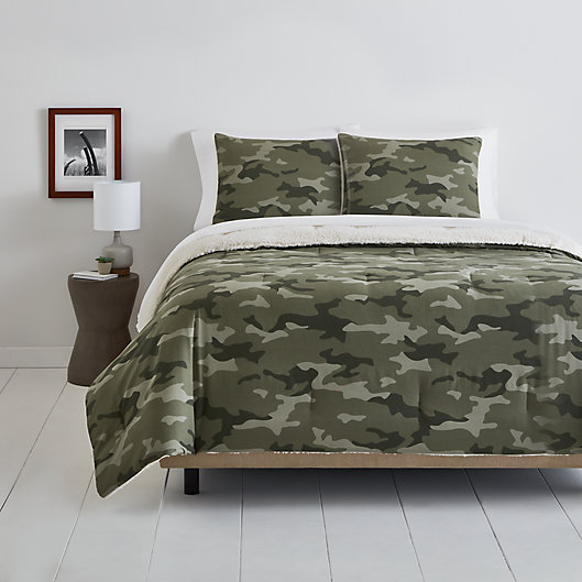 Alternate image 1 for Simply Essential™ Camo Sherpa 2-Piece Reversible Twin/Twin XL Duvet Cover Set
