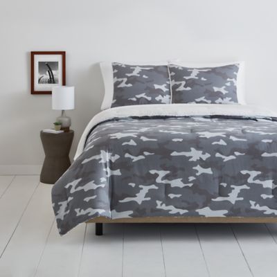 Simply Essential&trade; Camo Sherpa 2-Piece Reversible Twin/Twin XL Duvet Cover Set in Grey