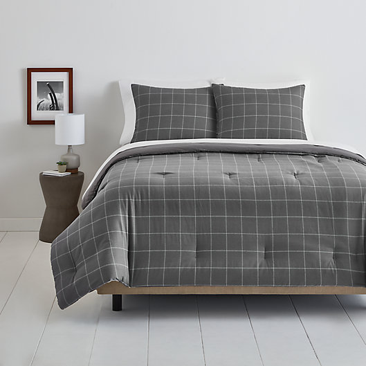 Alternate image 1 for Simply Essential™ Windowpane 3-Piece Full/Queen Comforter Set in Grey/White