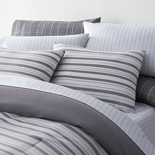 Alternate image 1 for Simply Essential™ Striped 9-Piece Full/Full XL Comforter Set in Grey