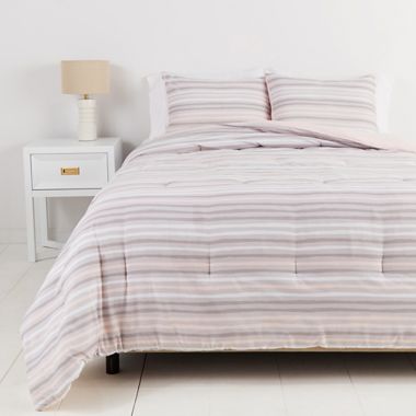 Simply Essential&trade; Broken Stripe 2-Piece Twin/Twin XL Duvet Cover Set in Pink/Grey. View a larger version of this product image.