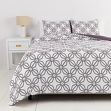 Simply Essential&trade; Dotted Medallion 3-Piece Full/Queen Duvet Cover Set in White/Grey. View a larger version of this product image.