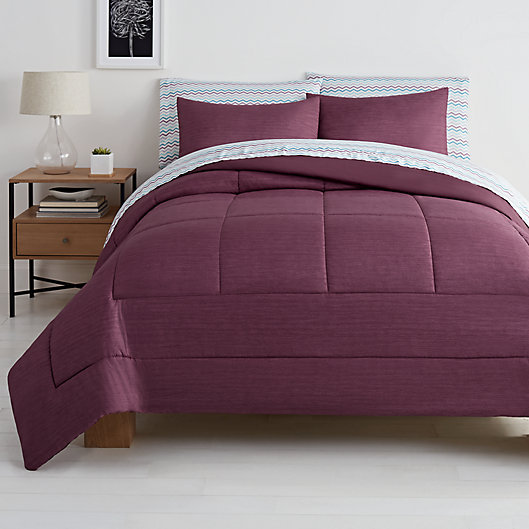 Alternate image 1 for Simply Essential™ Miller Zigzag 5-Piece Twin Comforter Set in Plum