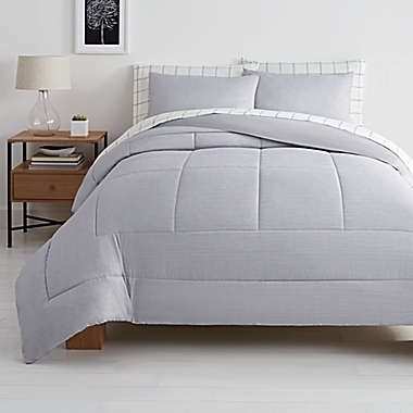 Simply Essential&trade; Reed Windowpane 7-Piece Queen Comforter Set in Grey. View a larger version of this product image.