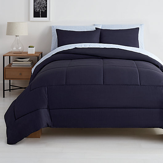 Alternate image 1 for Simply Essential™ Loren Dot 5-Piece Twin Comforter Set in Navy
