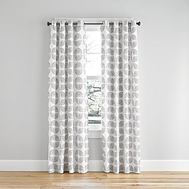 Simply Essential&trade; Mod Flower Grommeted 63-Inch Curtain Panel in White/Charcoal (Single). View a larger version of this product image.