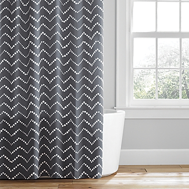 Simply Essential&trade; 72-Inch x 72-Inch Dotted Chevron Shower Curtain in Grey. View a larger version of this product image.