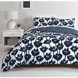 Simply Essential™ Floral 3-Piece Reversible Full/Queen Comforter Set in Mood Indigo