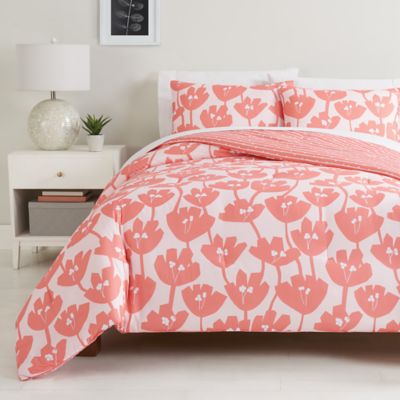 Simply Essential&trade; Floral 2-Piece Reversible Twin/Twin XL Comforter Set in Coral