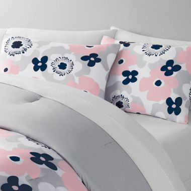 Simply Essential&trade; Abstract Blooms 3-Piece King Comforter Set in Pink. View a larger version of this product image.