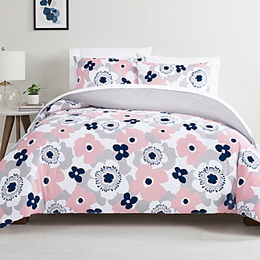 Simply Essential&trade; Abstract Blooms 3-Piece King Comforter Set in Pink. View a larger version of this product image.