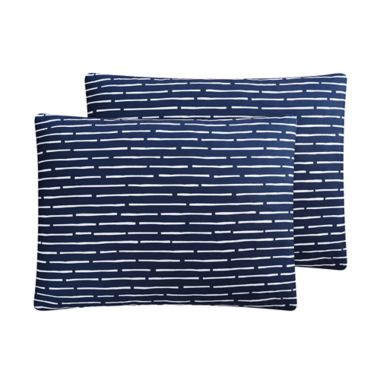 Simply Essential&trade; Dashed Stripe 3-Piece Reversible King Comforter Set in Blue. View a larger version of this product image.