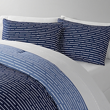 Simply Essential&trade; Dashed Stripe 3-Piece Reversible Full/Queen Comforter Set in Blue. View a larger version of this product image.