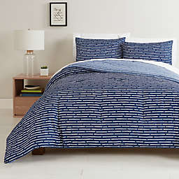Simply Essential™ Dashed Stripe 3-Piece Reversible King Comforter Set in Blue