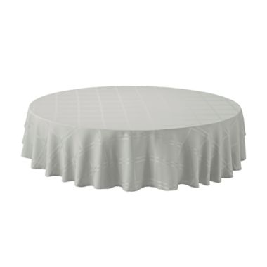 Simply Essential&trade; Solid Windowpane 90-Inch Round Tablecloth in Light Grey. View a larger version of this product image.