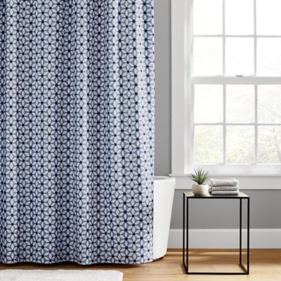Simply Essential&trade; 72-Inch x 96-Inch Tile Flower Shower Curtain in Blue