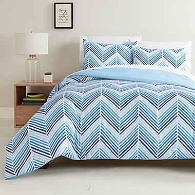 Simply Essential&trade; 3-Piece Chevron Reversible King Comforter Set in Blue. View a larger version of this product image.