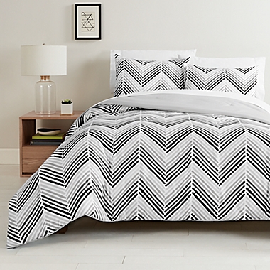 Simply Essential&trade; 3-Piece Chevron Reversible King Comforter Set in Grey. View a larger version of this product image.