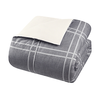 Simply Essential&trade; Heathered Plaid 8-Piece California King Comforter Set in Grey. View a larger version of this product image.