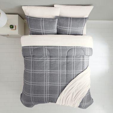 Simply Essential&trade; Heathered Plaid 6-Piece Twin/Twin XL Comforter Set in Grey. View a larger version of this product image.