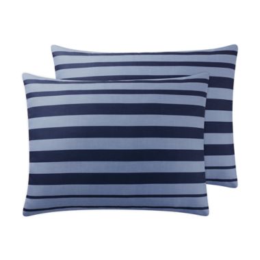 Simply Essential&trade; Engineered Stripe 8-Piece Full Comforter Set Set in Navy. View a larger version of this product image.